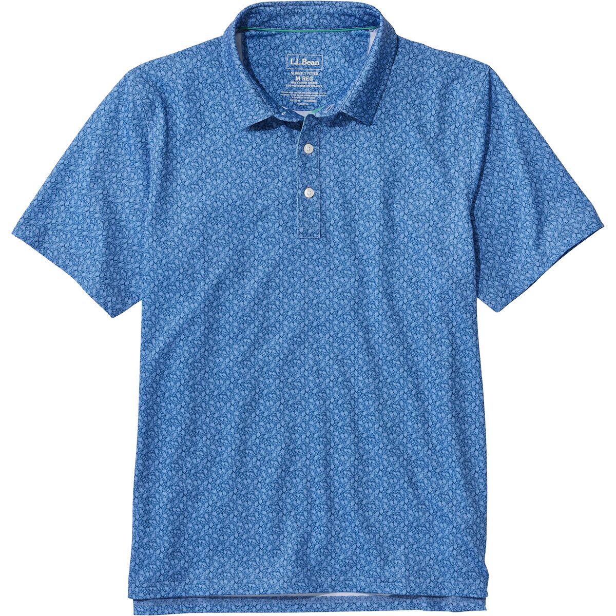 L.L.Bean L.L.Bean Men's Comfort Stretch Perf Party SS Print Reg Polo Shirt in Deep Blue Shells - Size: Medium - $50.96 at Steep and Cheap