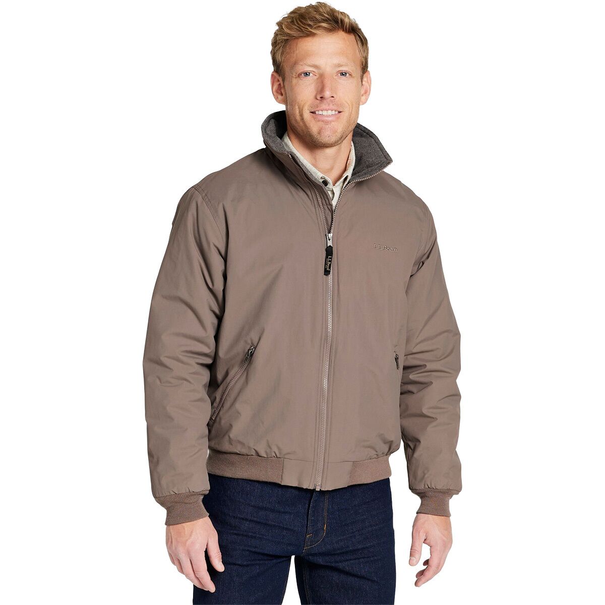 L.L.Bean Men's Warm-Up Regular Jacket in Taupe Brown - Size: XL