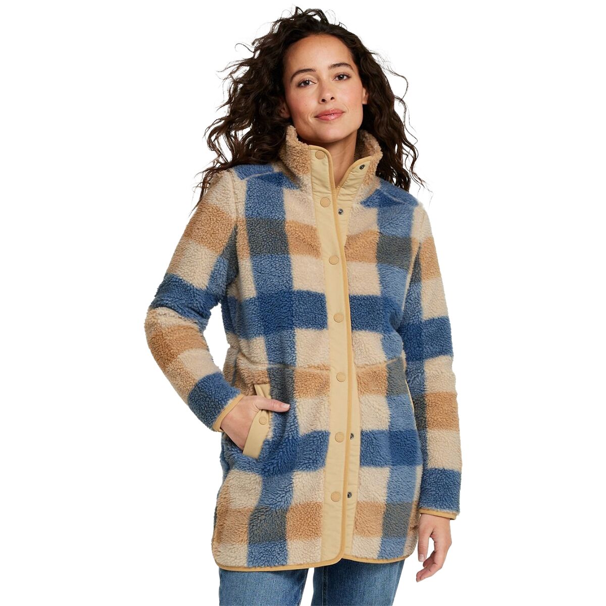 L.L.Bean Women's Bean's Sherpa Print Coat in Katahdin Khaki Plaid - Size: XL