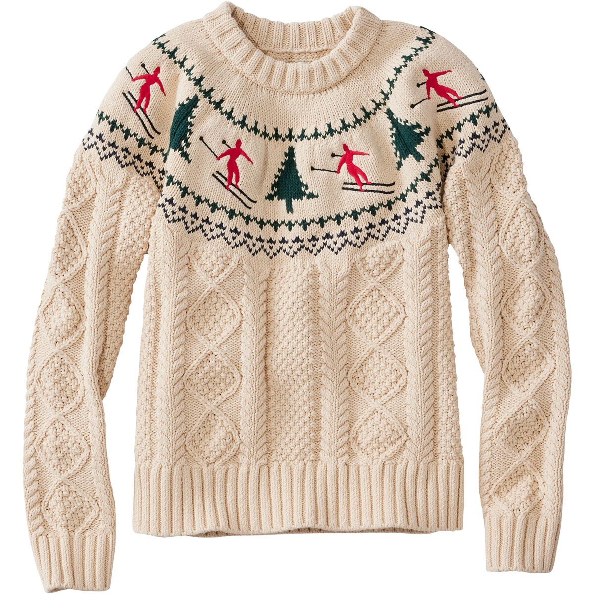 L.L.Bean Signature Cotton Fisherman Crew Neck Sweater -Women's in Sailcloth Skier Fair Isle - Size: XL