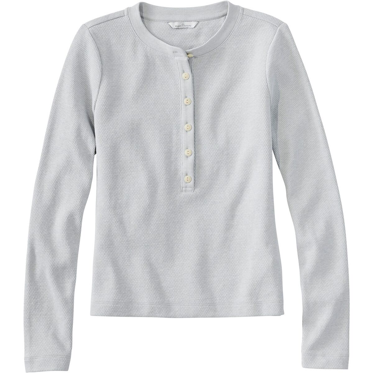 L.L.Bean Women's Signature Premium Thermal Long-Sleeve Henley Shirt in Light Gray Heather - Size: Medium