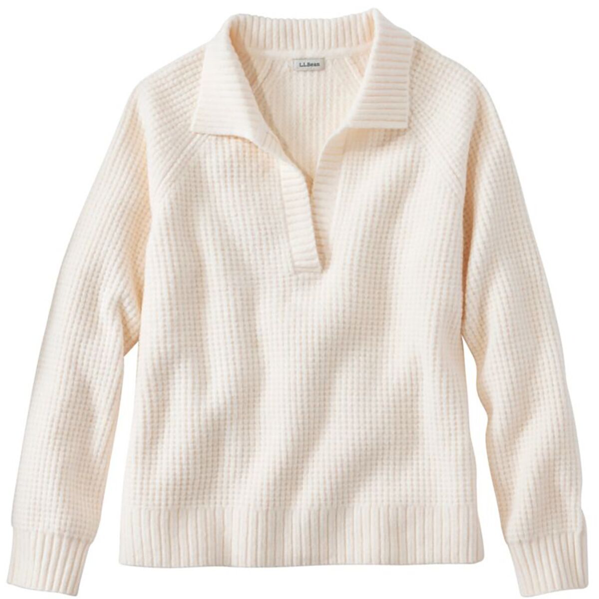L.L.Bean Women's SuperSoft Waffle Polo in Cream - Size: XL
