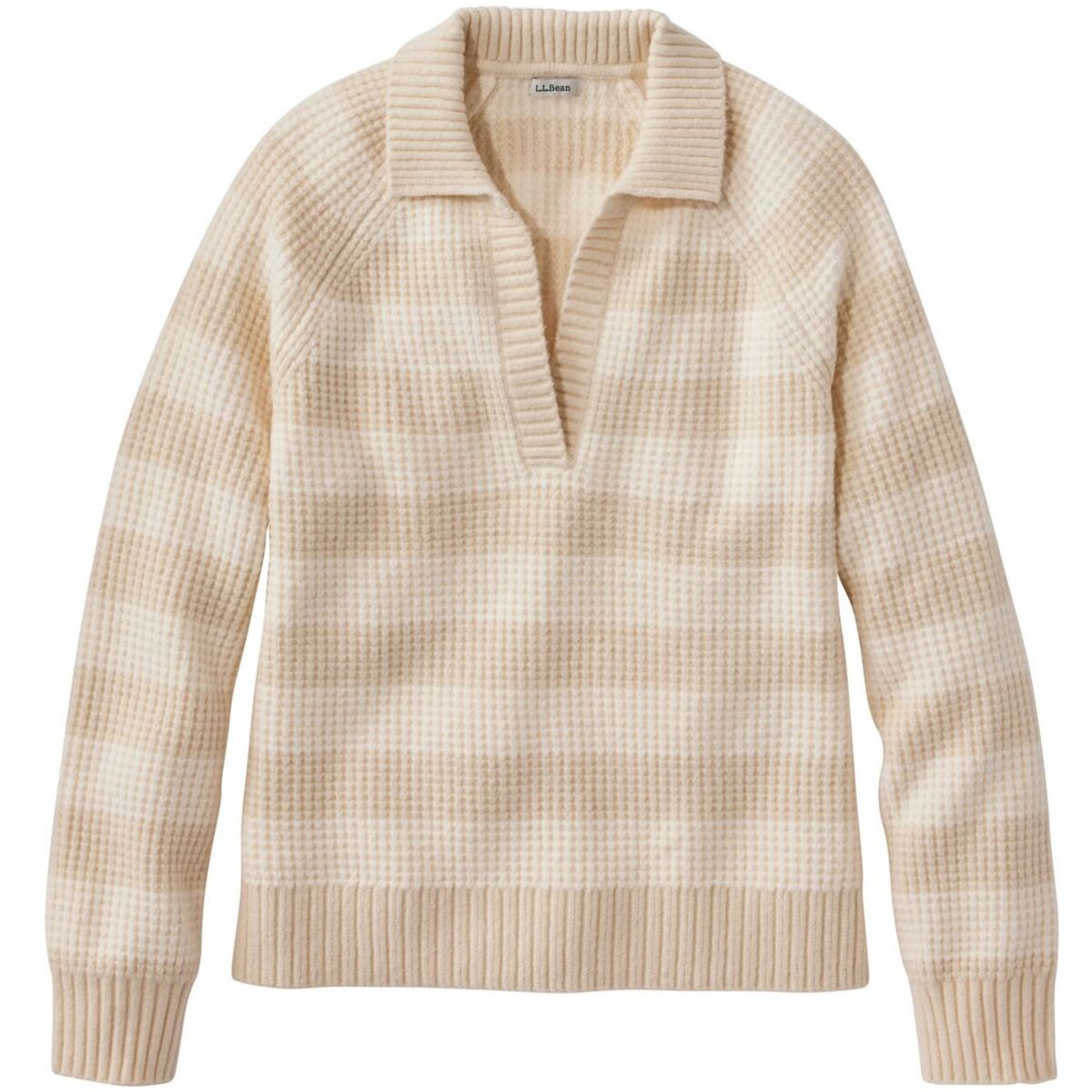 L.L.Bean Women's SuperSoft Waffle Stripe Polo in Cream / Classic Navy - Size: XS