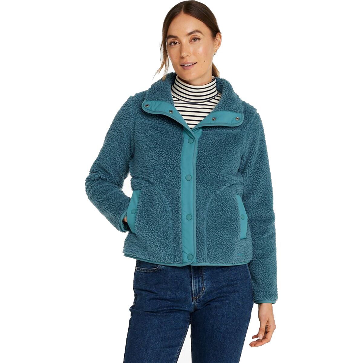 L.L.Bean Women's Bean's Sherpa Fleece Jacket in Storm Teal - Size: Large
