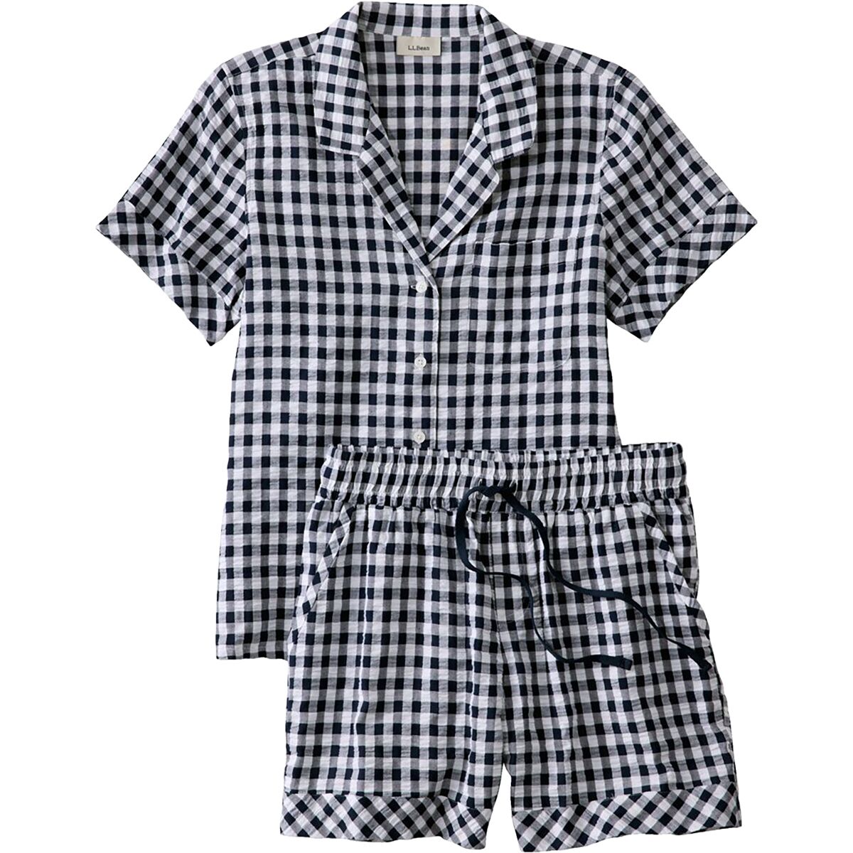 L.L.Bean L.L.Bean Women's Bean's Seacoast Seersucker Short Set in Classic Navy Gingham - Size: Medium - $48.96 at Steep and Cheap
