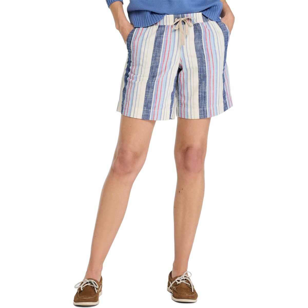 L.L.Bean L.L.Bean Women's Lakewashed Dock Stripe Short in Collegiate Blue Multi - Size: 2 - $32.97 at Steep and Cheap