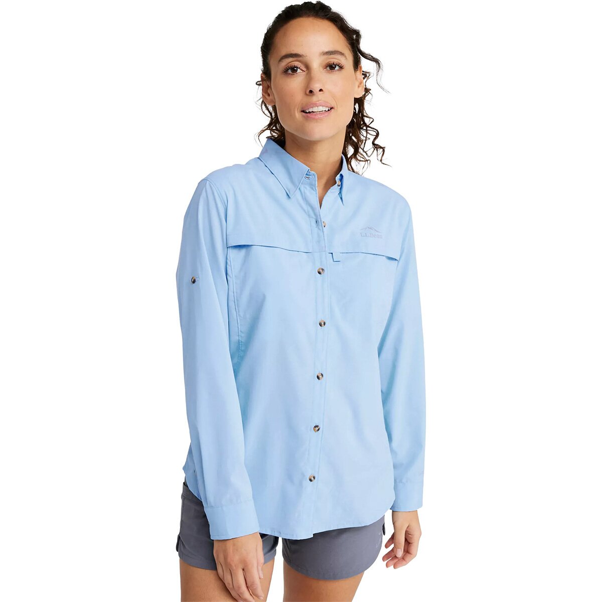 L.L.Bean Women's Tropicwear Regular Long-Sleeve Shirt in Lapis Quartz - Size: Large
