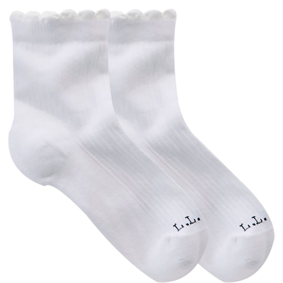 L.L.Bean Women's Scalloped Edge Micro Crew Sock - 2-Pack in White - Size: Small