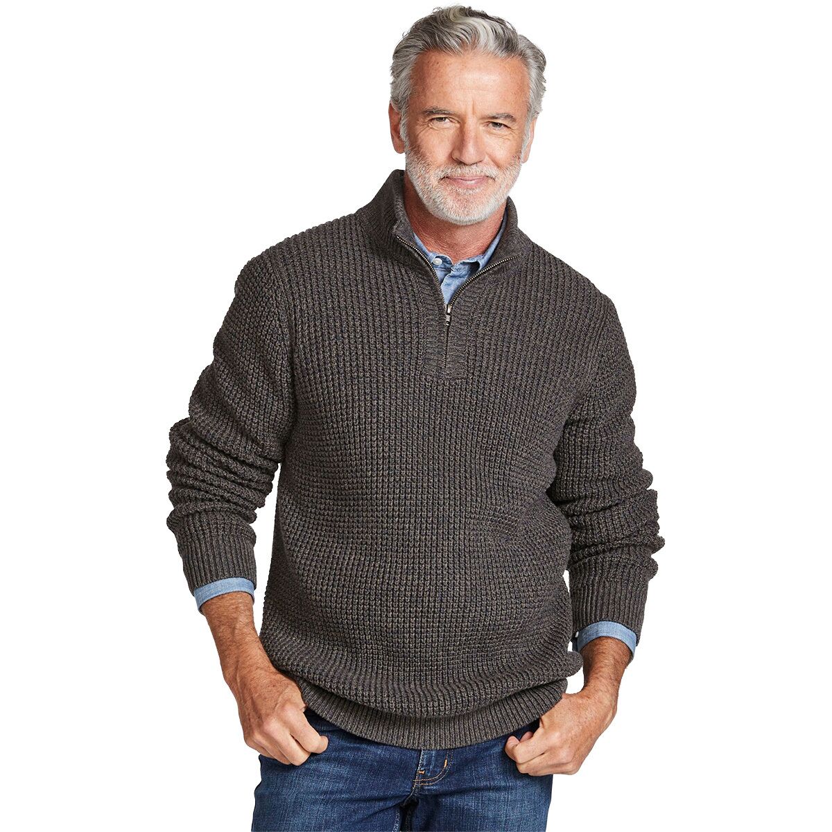L.L.Bean L.L.Bean Men's Bean's Organic Waffle Knit 1/4 Zip Sweater in Dark Cinder - Size: Medium - $84.96 at Steep and Cheap