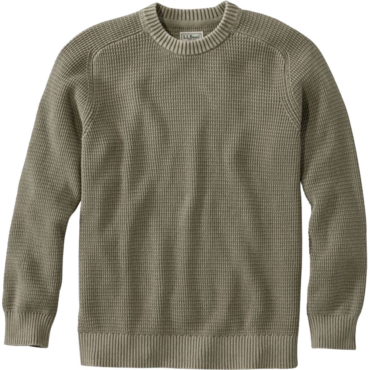 L.L.Bean Men's Sunwashed Textured Cotton Crewneck Sweater in Olive Gray - Size: XL