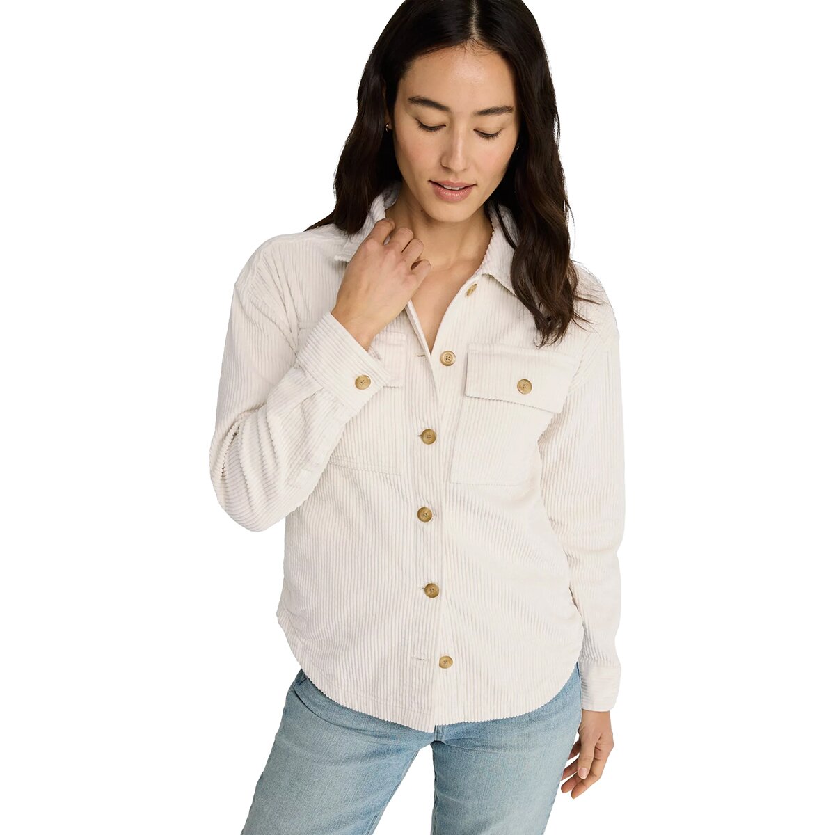 L.L.Bean Women's Comfort Corduroy Big Shirt in Silver Birch - Size: XS