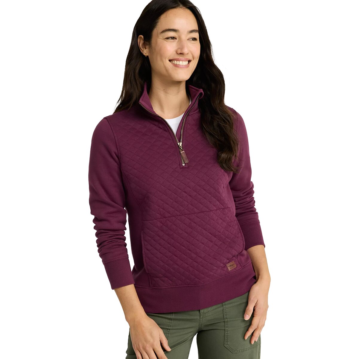 L.L.Bean Women's Quilted 1/4-Zip Pullover Sweatshirt in Fig - Size: Large