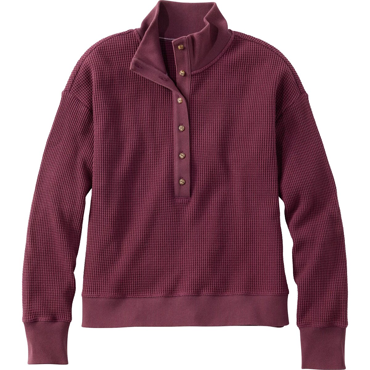 L.L.Bean Women's Sunwashed Waffle Mockneck Henley in Fig - Size: XS