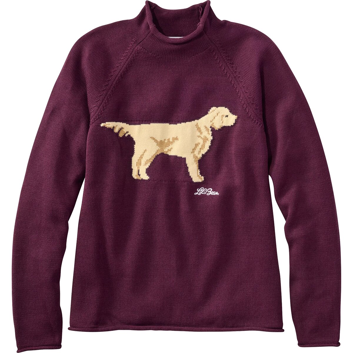 L.L.Bean Women's The Original Double L Rollneck Novelty Sweater in Fig Golden Dog - Size: Large