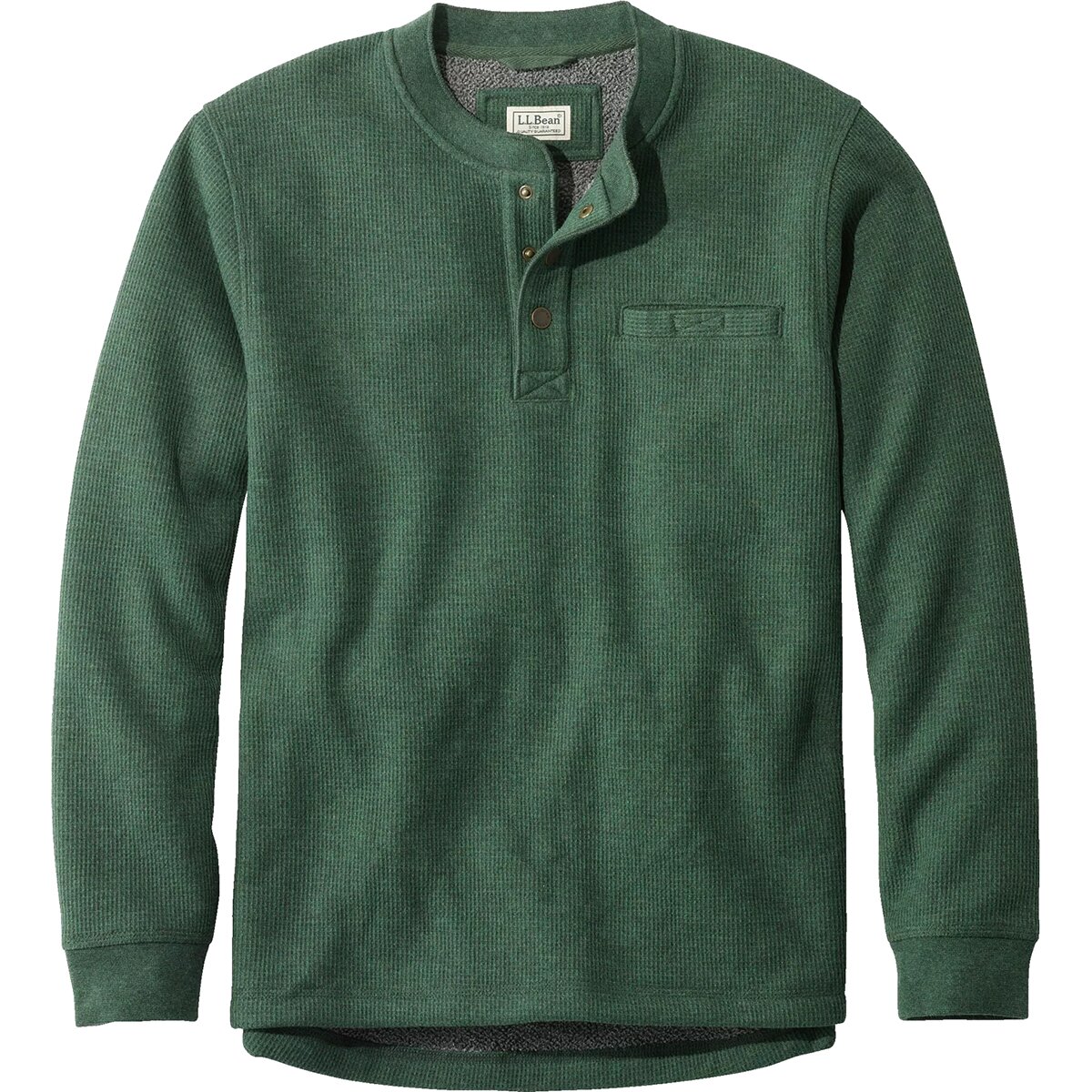 L.L.Bean Men's Katahdin Iron Works Waffle Fleece Henley in Black Forest Green Heather - Size: XL