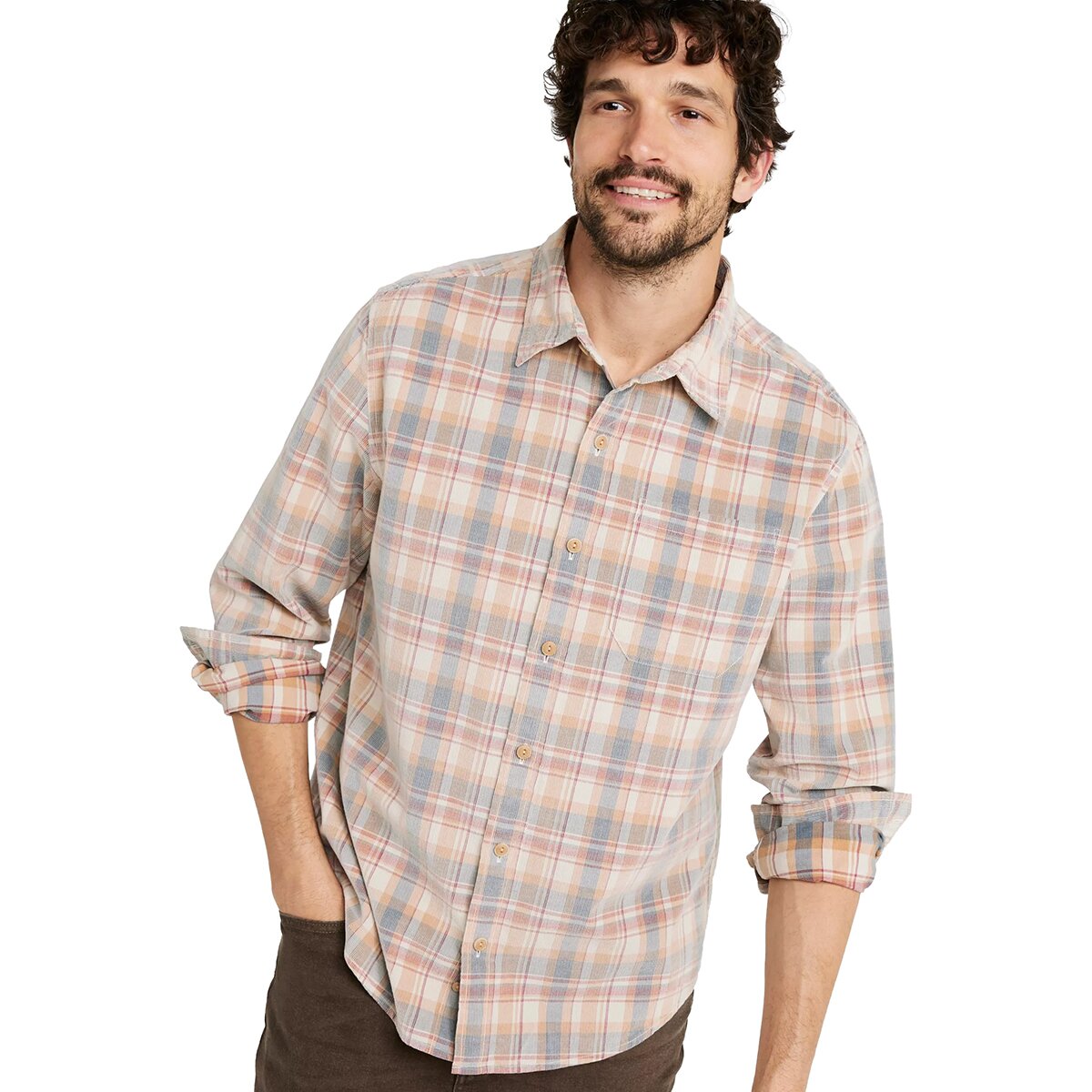 L.L.Bean Men's Sunwashed Corduroy Long-Sleeve Shirt in Faded Redwood - Size: Large