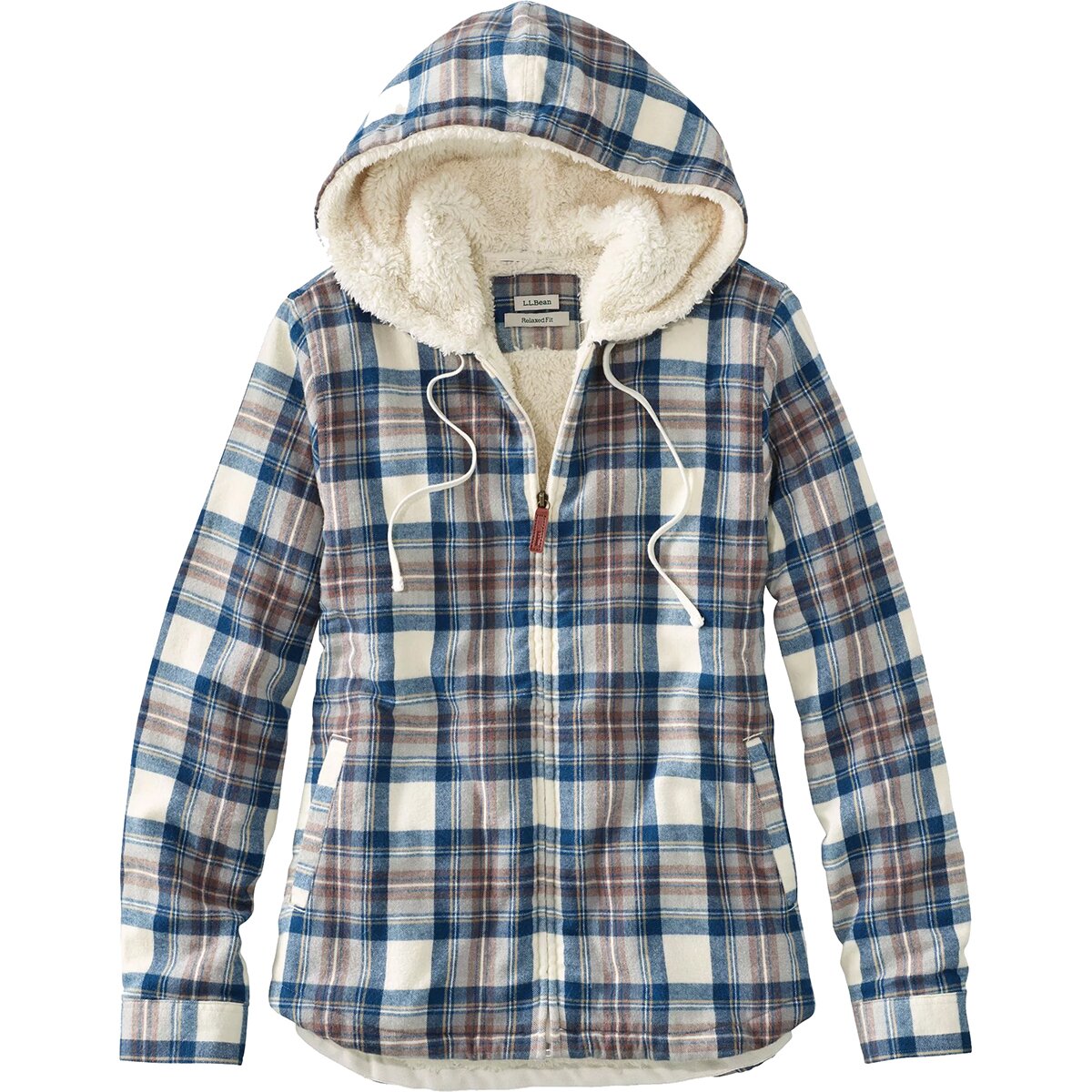 L.L.Bean Women's Scotch Plaid Sherpa Lined Regular Zip Hoodie in Indigo Tartan - Size: Small