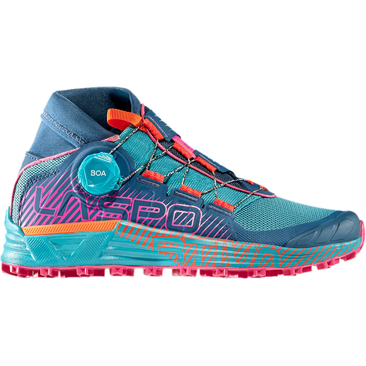 La Sportiva Women's Cyklon Trail Running Shoe in Storm Blue / Cherry Tomato - Size: