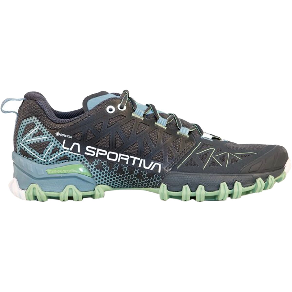 La Sportiva Women's Bushido II GTX Trail Running Shoe in Carbon / Mist - Size: