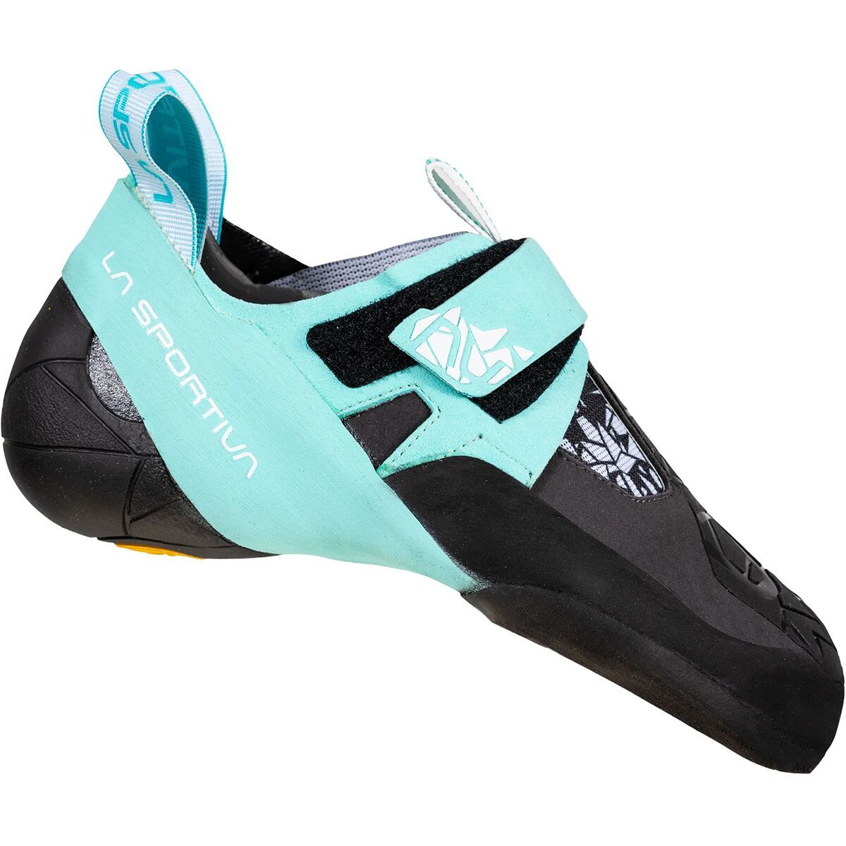 La Sportiva Women's Skwama Vegan Climbing Shoe in Carbon / Turquoise - Size: 33