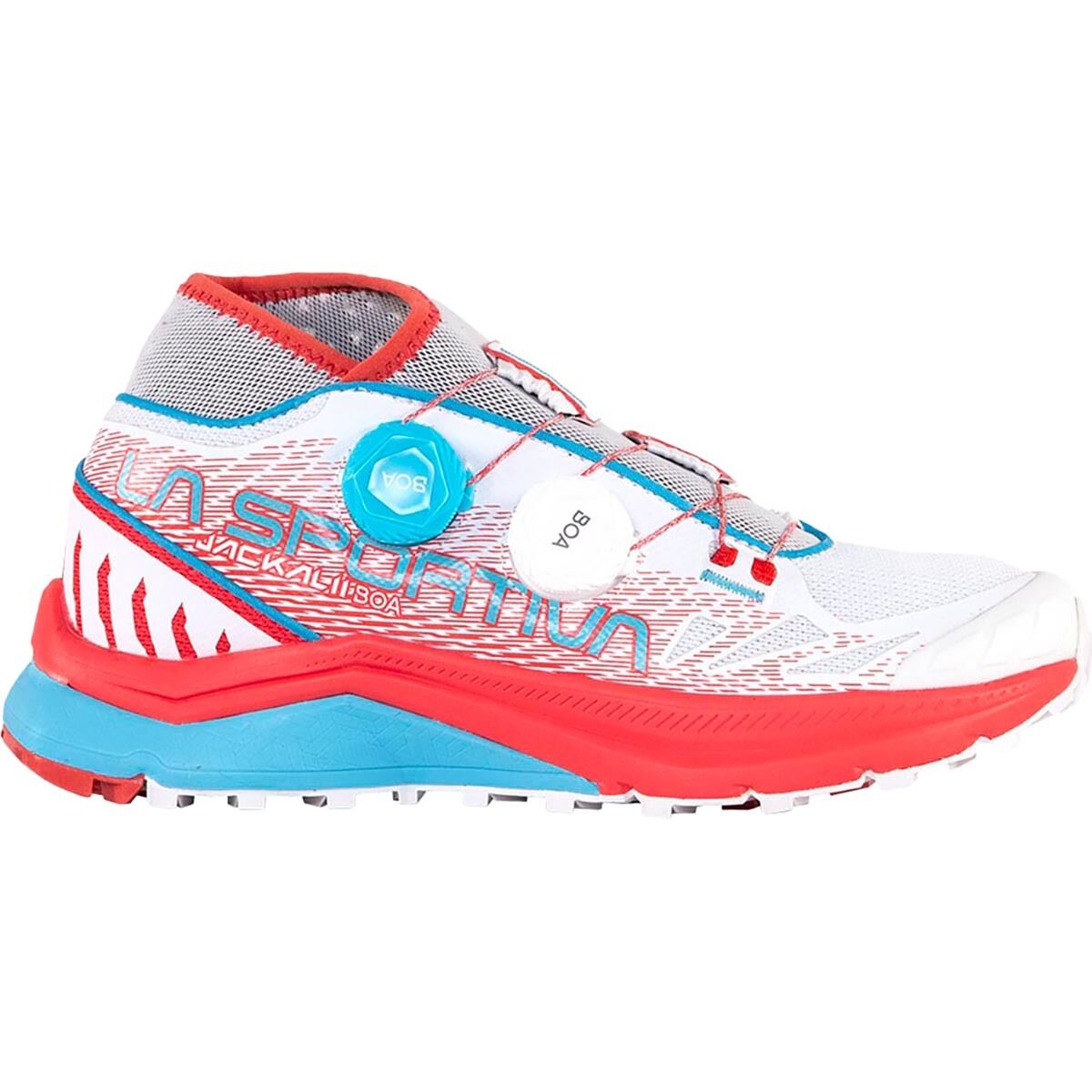 La Sportiva Women's Jackal II BOA Trail Running Shoe in White / Hibiscus - Size: 40