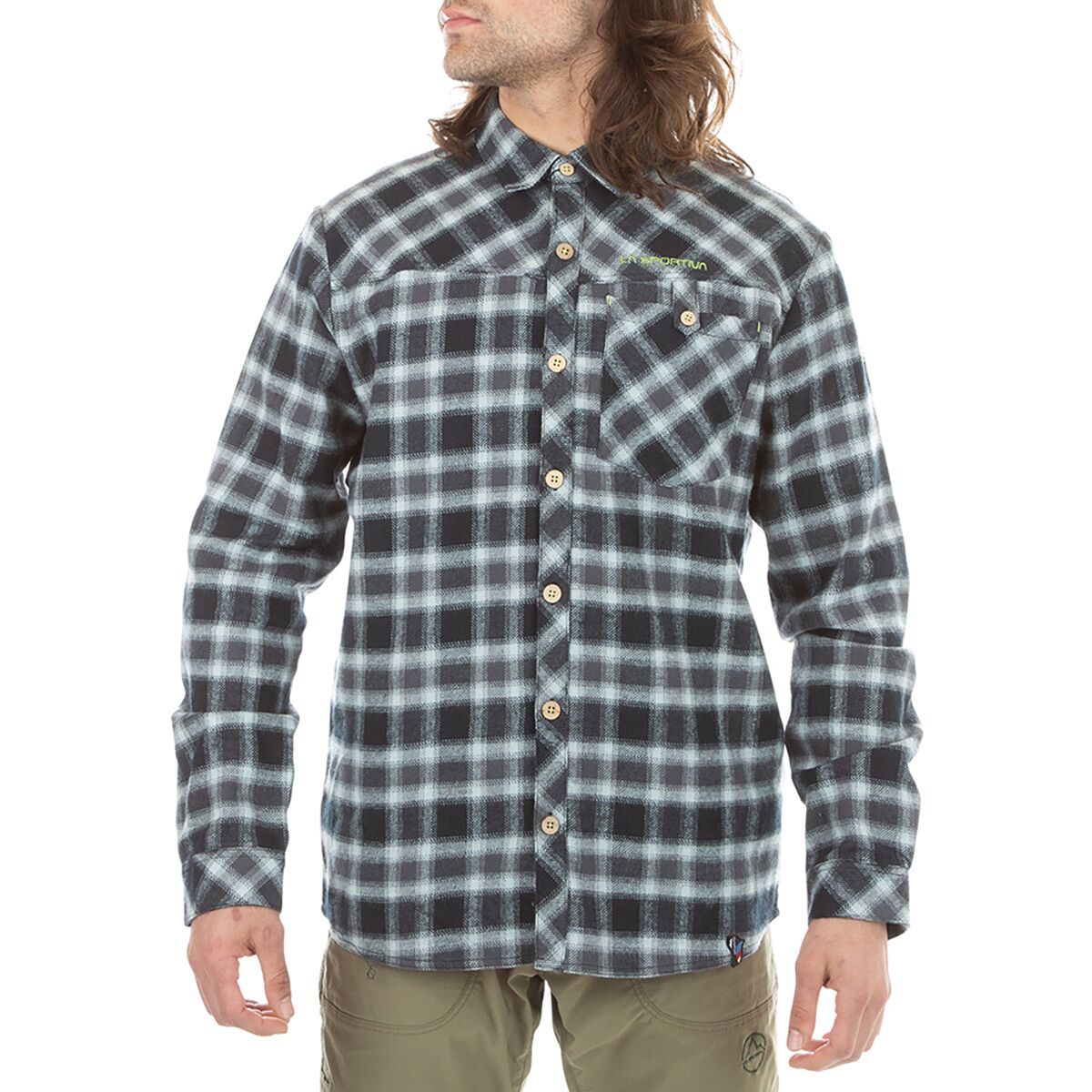 La Sportiva Men's Rambler Flannel Shirt in Black / Lime Punch - Size: Small