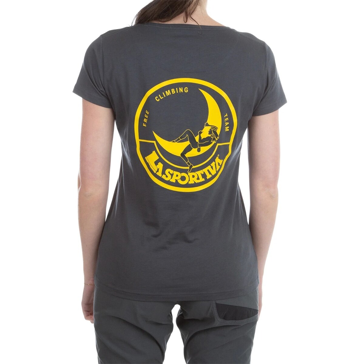 La Sportiva Women's Climbing On The Moon T-Shirt in Carbon / Giallo - Size: XS