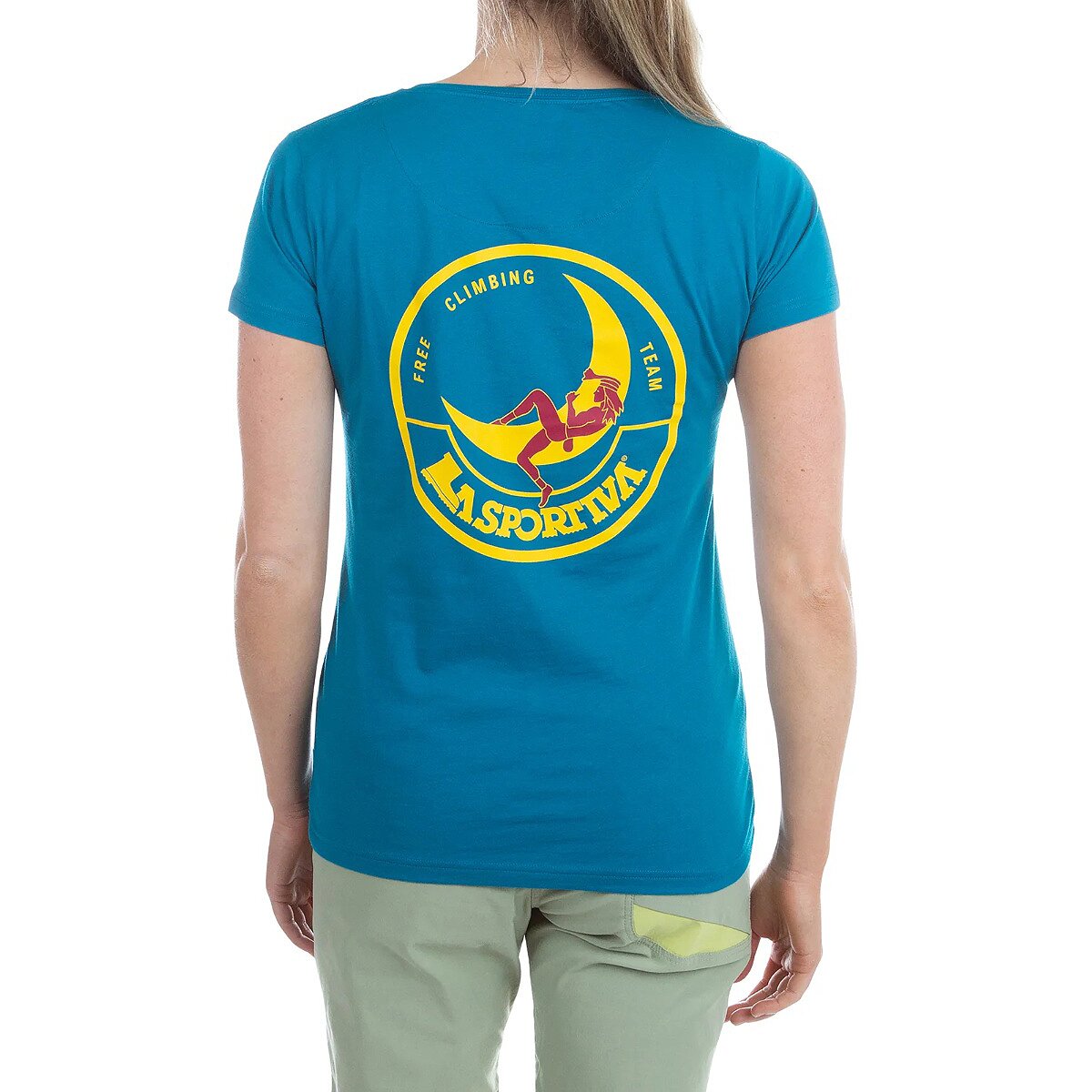 La Sportiva Women's Climbing On The Moon T-Shirt in Turchese / Giallo - Size: XS