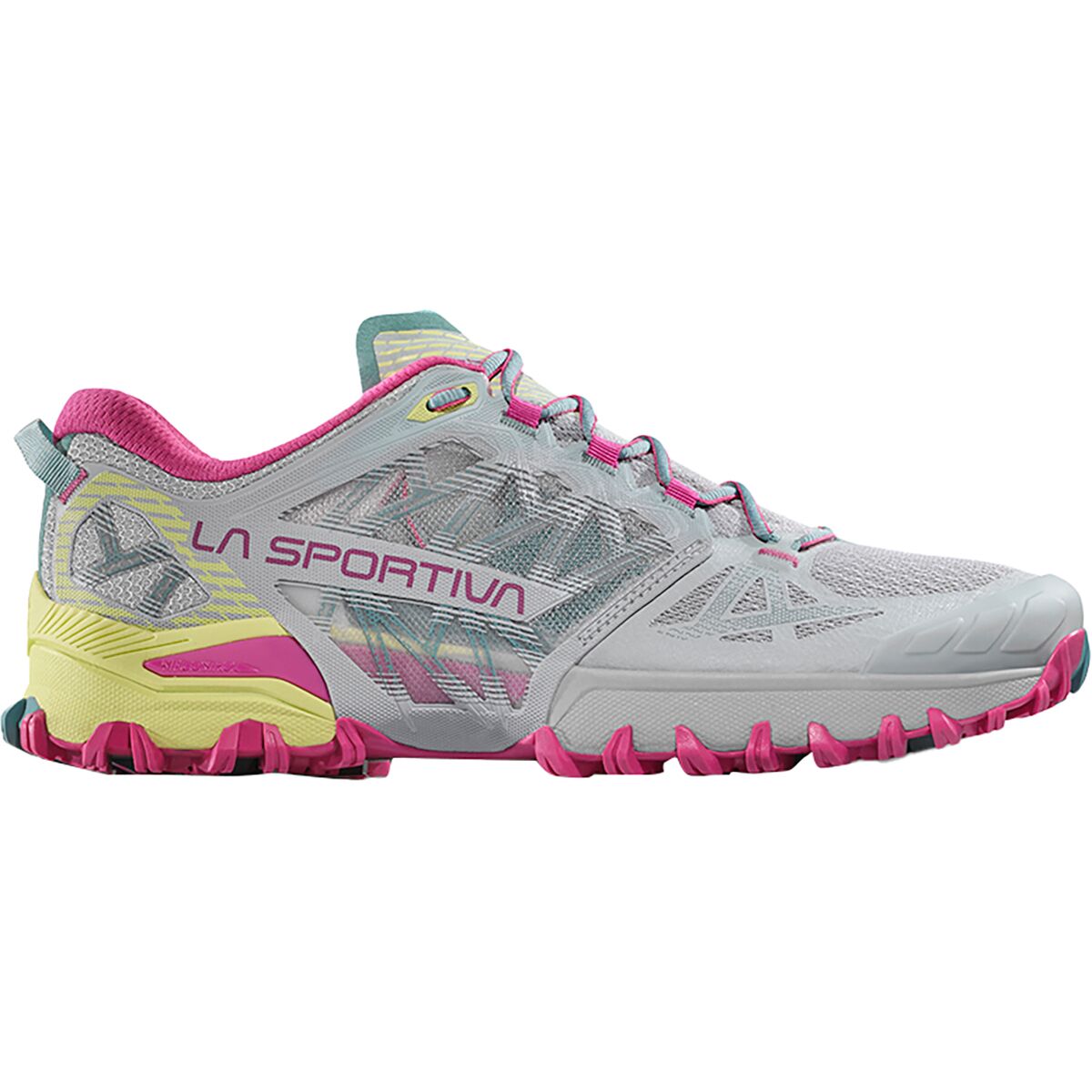La Sportiva Women's Bushido III Wide Trail Running Shoe in Moon / Springtime W - Size: