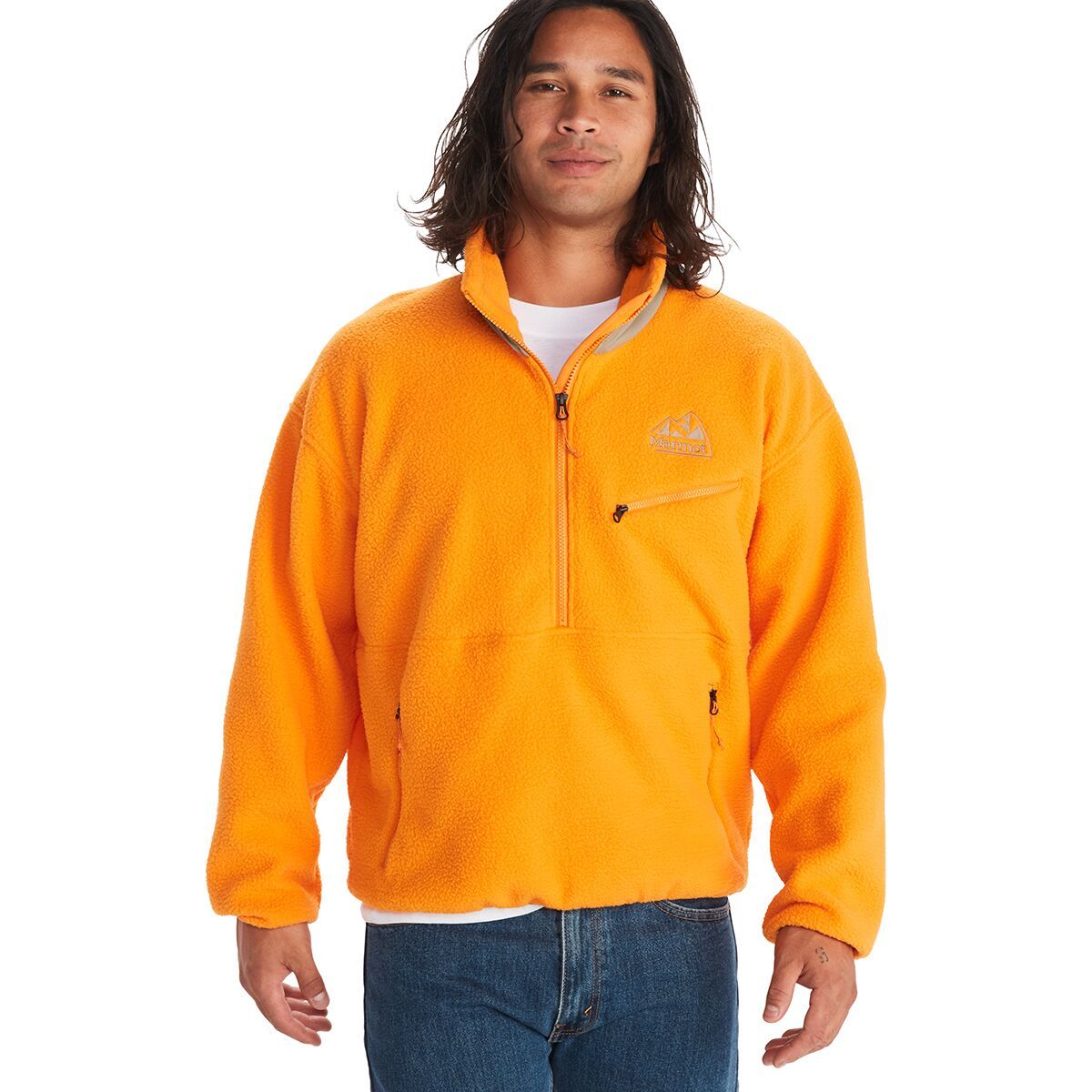 Marmot Men's 94 E.C.O. Recycled Fleece Jacket in Golden Sun / Trail Blue - Size: XL