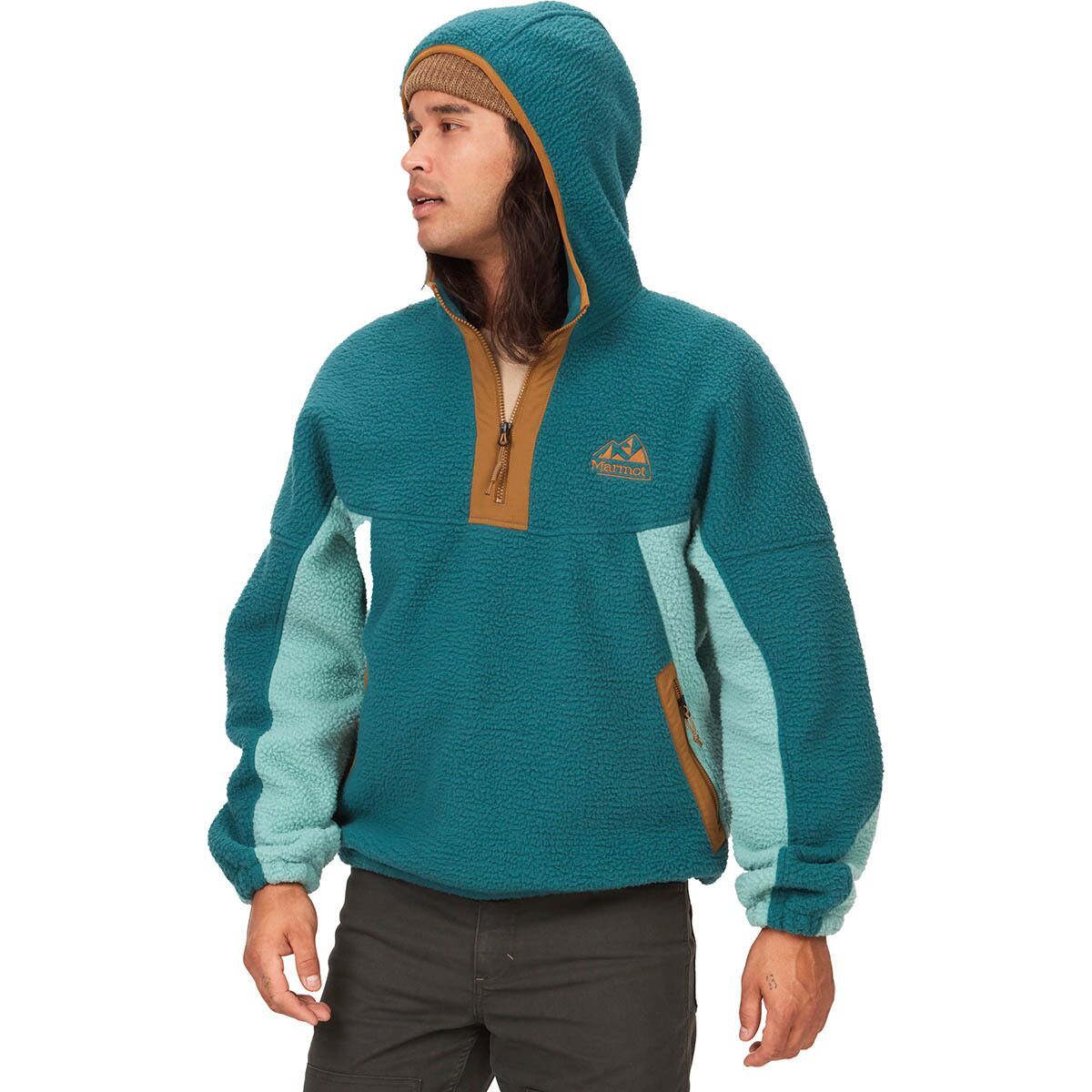 Marmot Men's Super Aros Fleece Hooded Jacket in Wheat / Tangelo - Size: Medium
