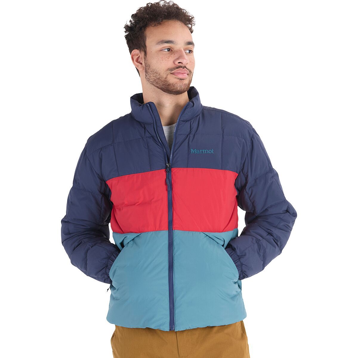 Marmot Men's Ares Down Jacket in Arctic Navy / Team Red / Moon River - Size: XXL