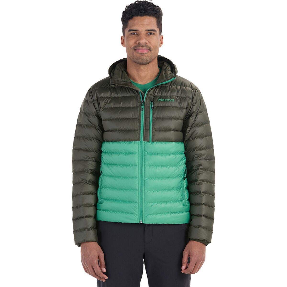 Marmot Men's Highlander Down Hooded Jacket in Rosin Green / Clover - Size: XL