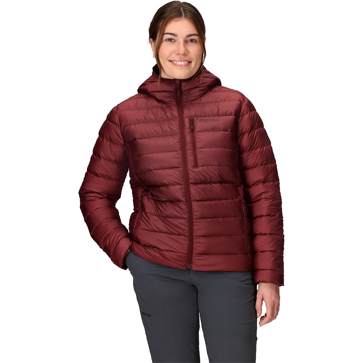 Marmot Women's Highlander Hooded Down Jacket in Acai Berry - Size: XS