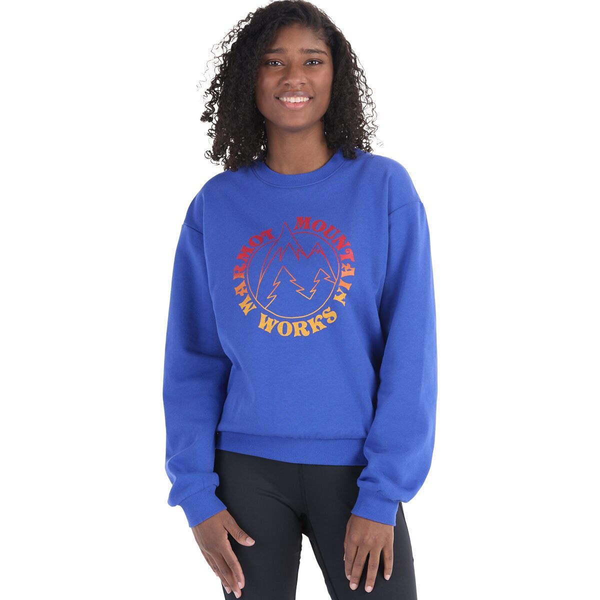 Marmot Women's Retro Mountain Boxy Crew Sweatshirt in Trail Blue - Size: Medium