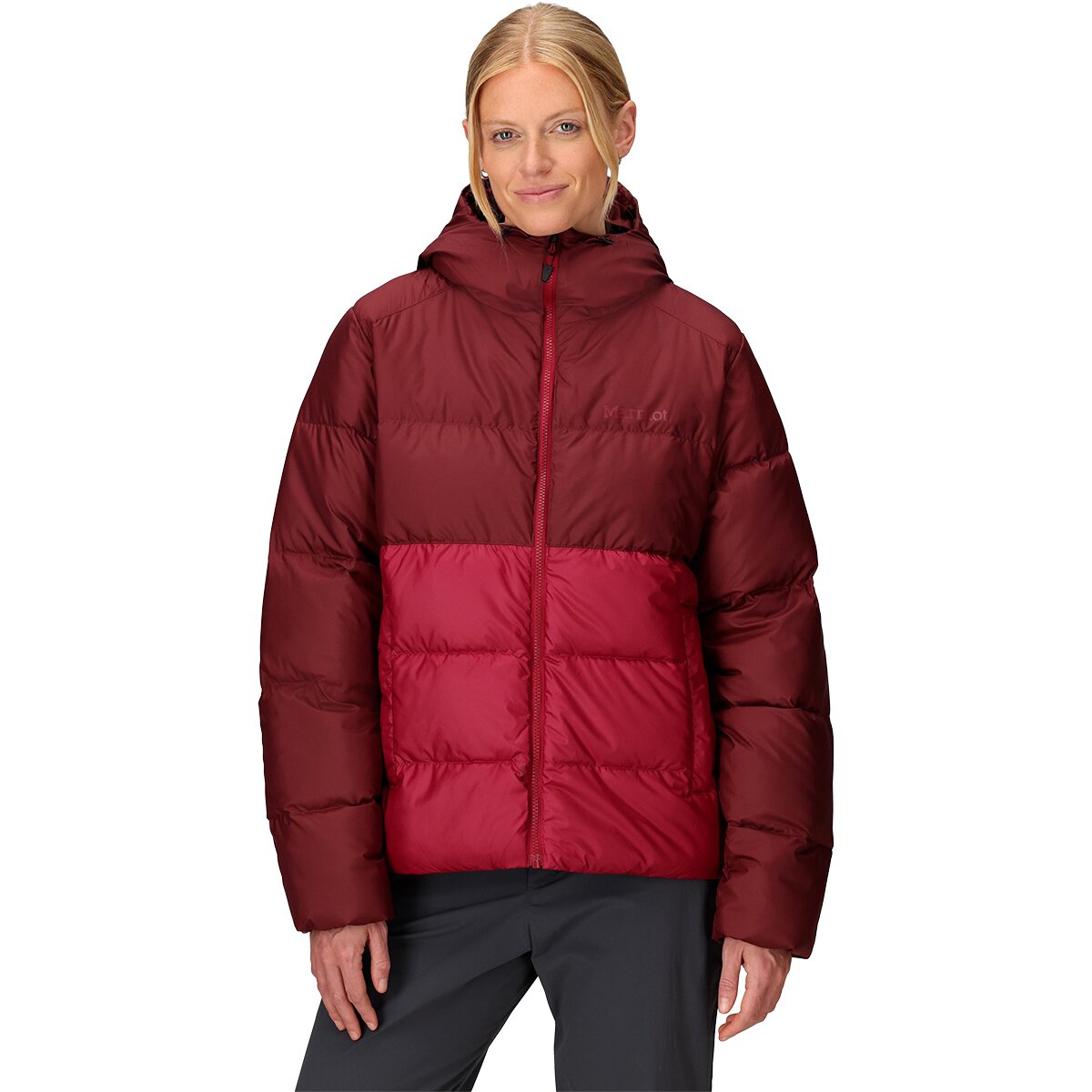 Marmot Women's Guides Down Hooded Jacket in Acai Berry / Red Mulberry - Size: XL