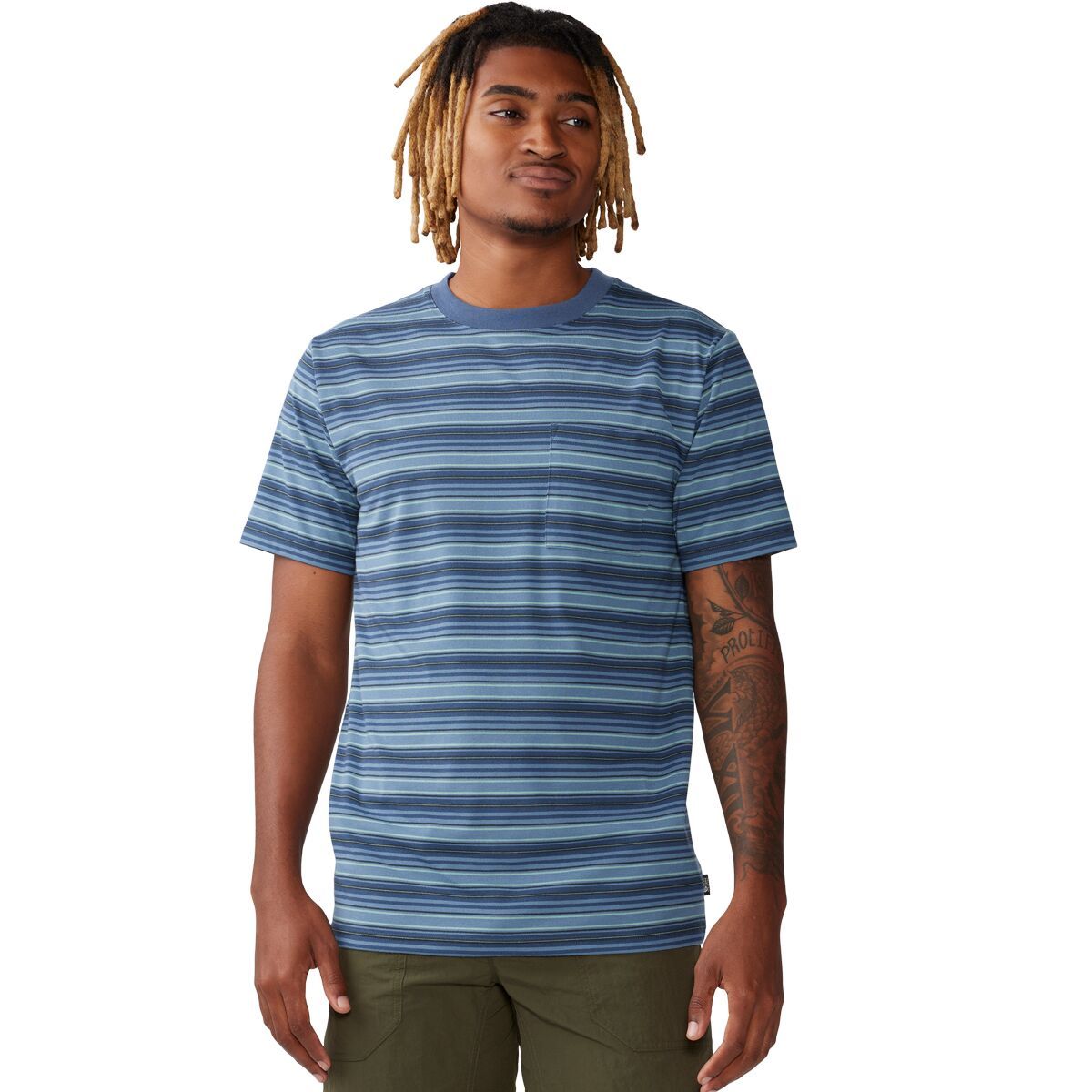 Mountain Hardwear Men's Low Exposure Shirt in Golden Brown Crag Stripe Print - Size: Small