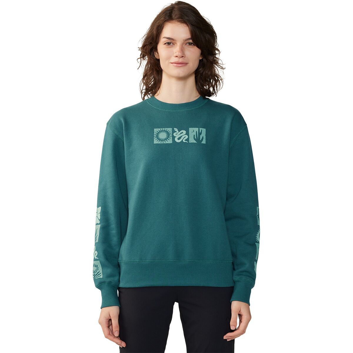 Mountain Hardwear Women's Desert Check Pullover Crew Sweatshirt in Aqua Green - Size: Medium