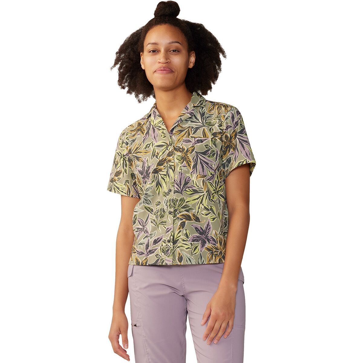 Mountain Hardwear Women's Trail Sender Short-Sleeve Top in Mantis Green Floral Print - Size: Medium