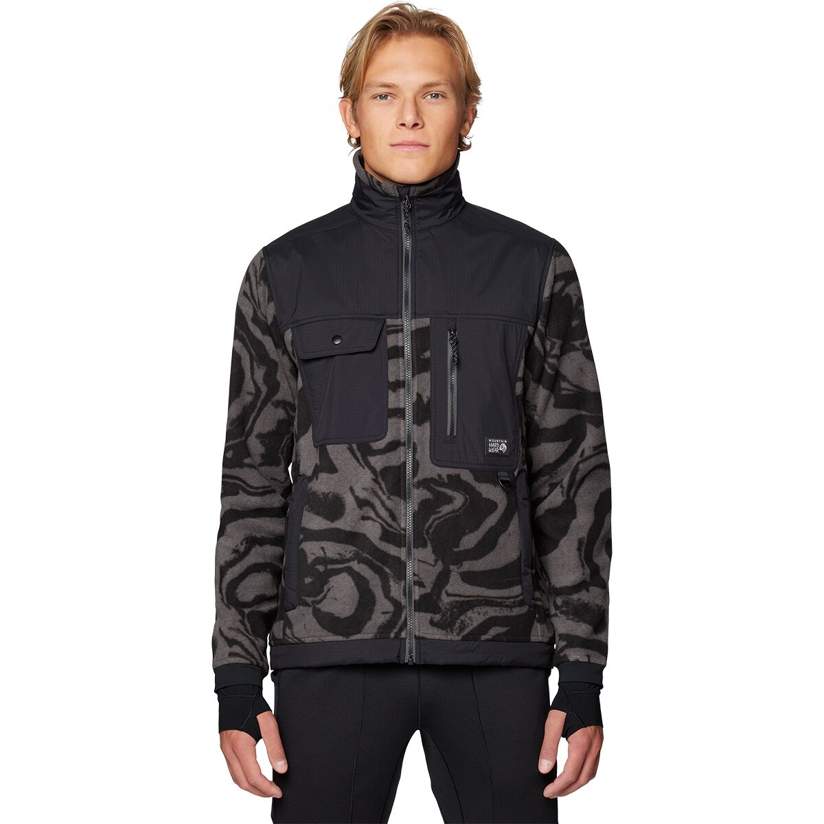 Mountain Hardwear Men's First Tracks Fleece Full-Zip Jacket in Volcanic Rockstrata / Black - Size: Large