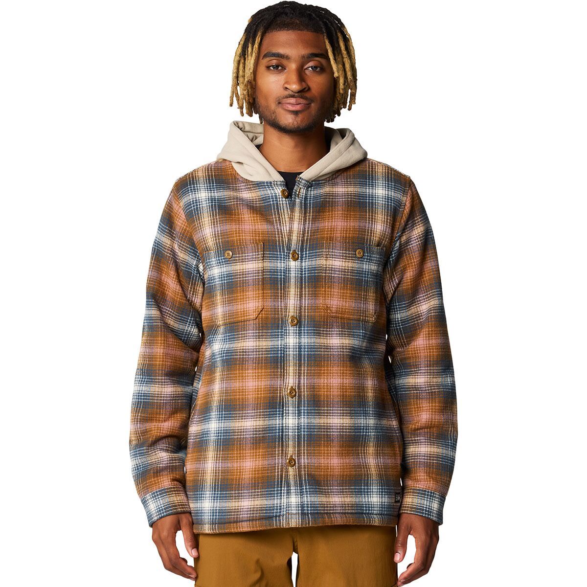 Mountain Hardwear Men's Plusher Microchill Lined Shirt in Golden Brown Ombre Buffalo Check Print - Size: Small
