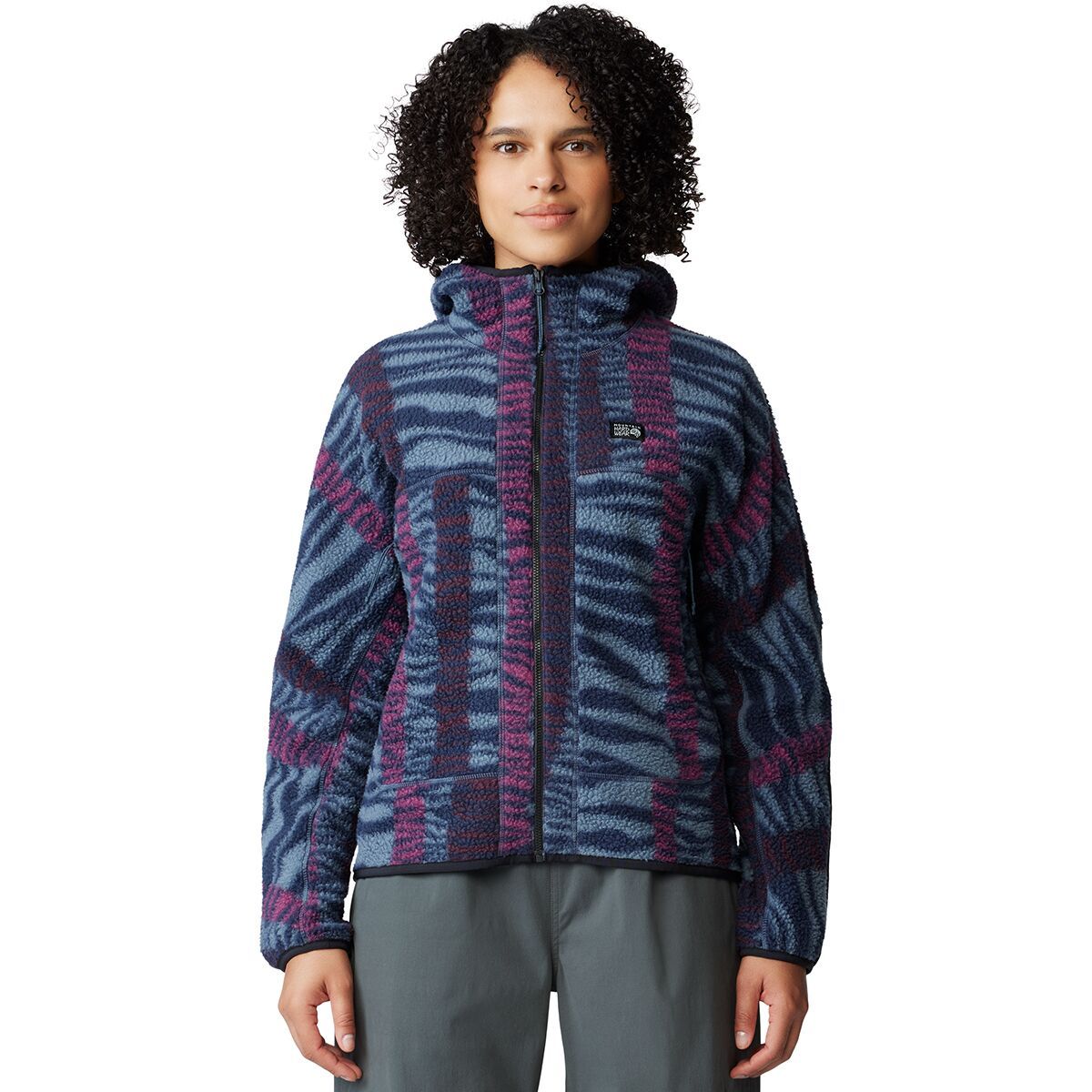 Mountain Hardwear Women's HiCamp Fleece Printed Hoodie in Montauk Blue Ridge Stripe Print - Size: XS