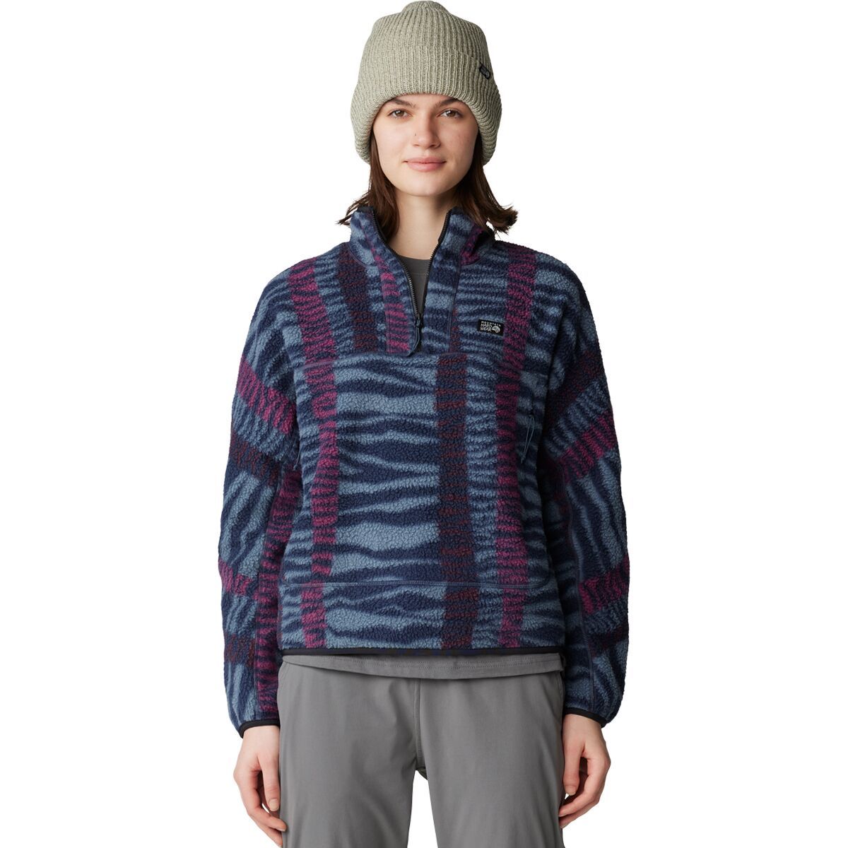 Mountain Hardwear Women's HiCamp Printed Pullover in Montauk Blue Ridge Stripe Print - Size: XL