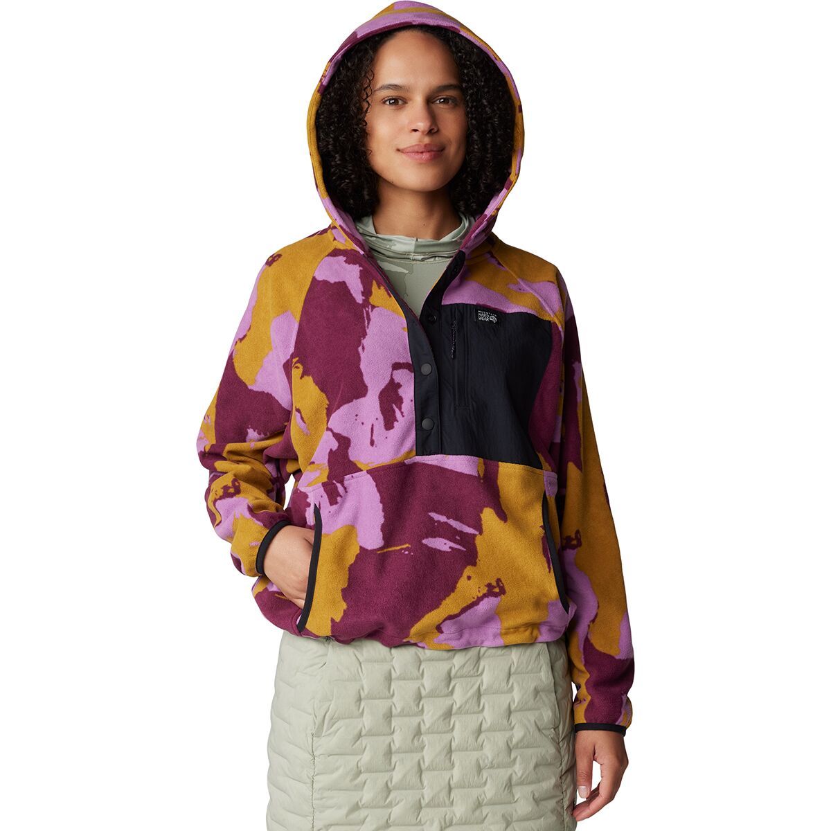 Mountain Hardwear Women's Microchill Snap Neck Pullover in Lilac Glow Snowdrifts Print - Size: Medium