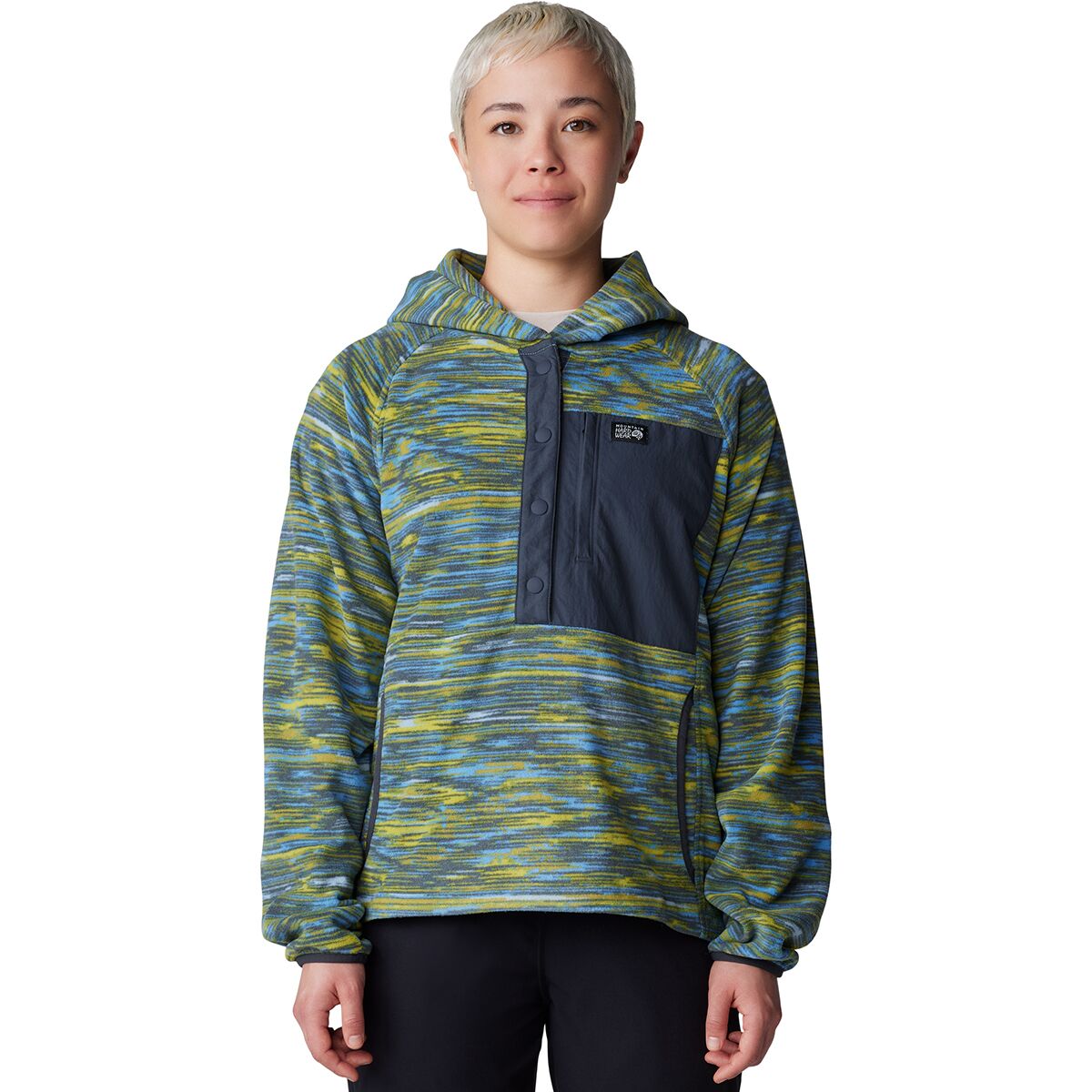 Mountain Hardwear Mountain Hardwear Women's Microchill Snap Neck Pullover in Nitric Blue Stria Print - Size: XS - $36.00 at SteepandCheap.com