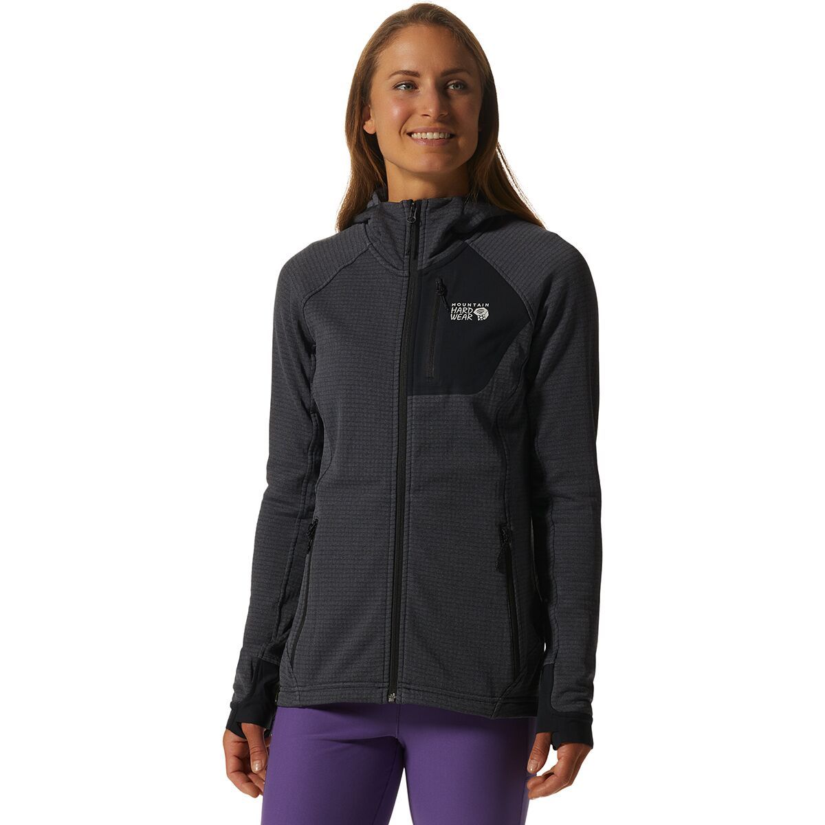 Mountain Hardwear Women's Polartec Power Grid Full-Zip Hooded Jacket in Blue Slate Heather - Size: Small