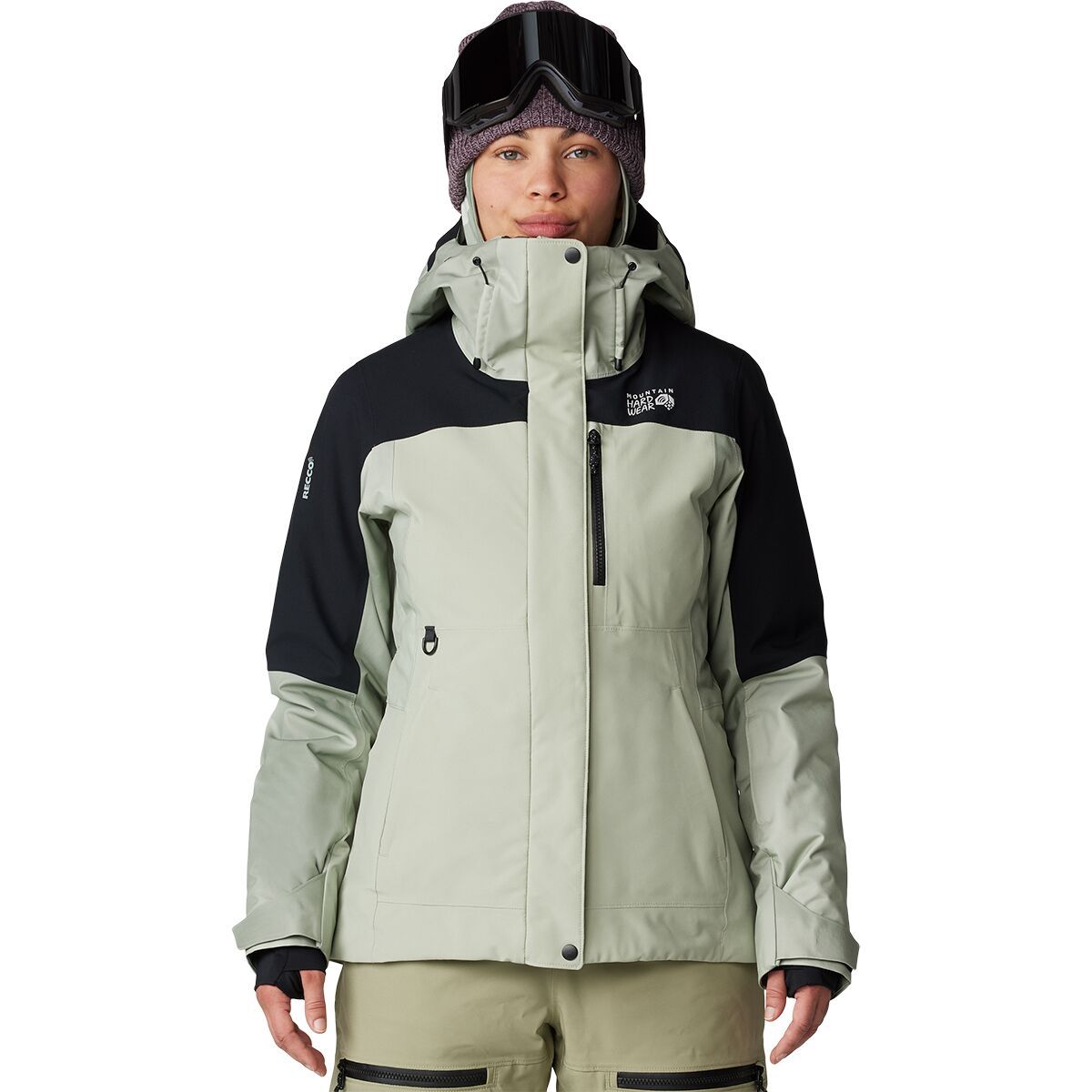 Mountain Hardwear Women's Powder Maven Jacket in White Sage / Mantis Green / Black - Size: Small