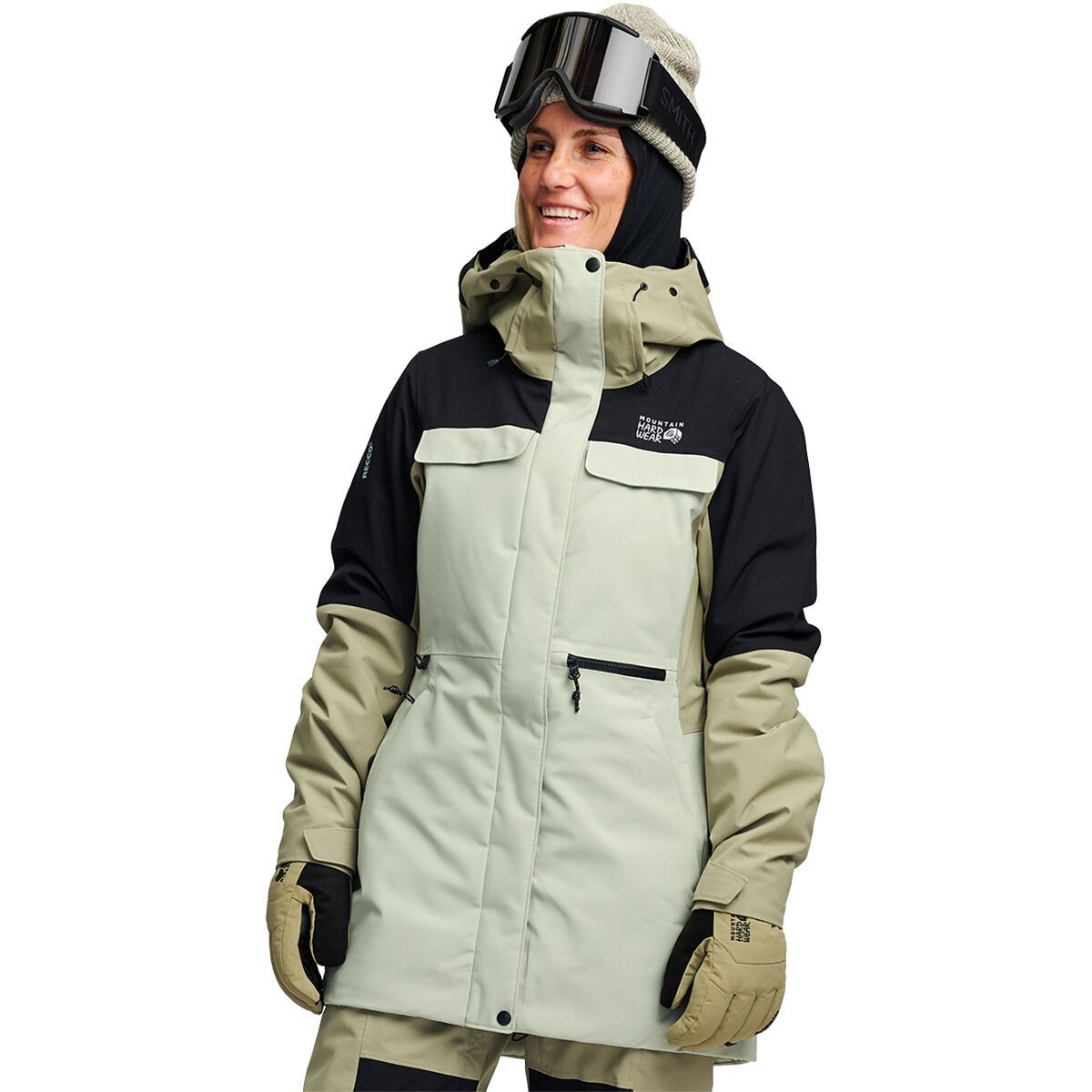 Mountain Hardwear Women's Powder Maven Parka in White Sage / Mantis Green / Black - Size: XL