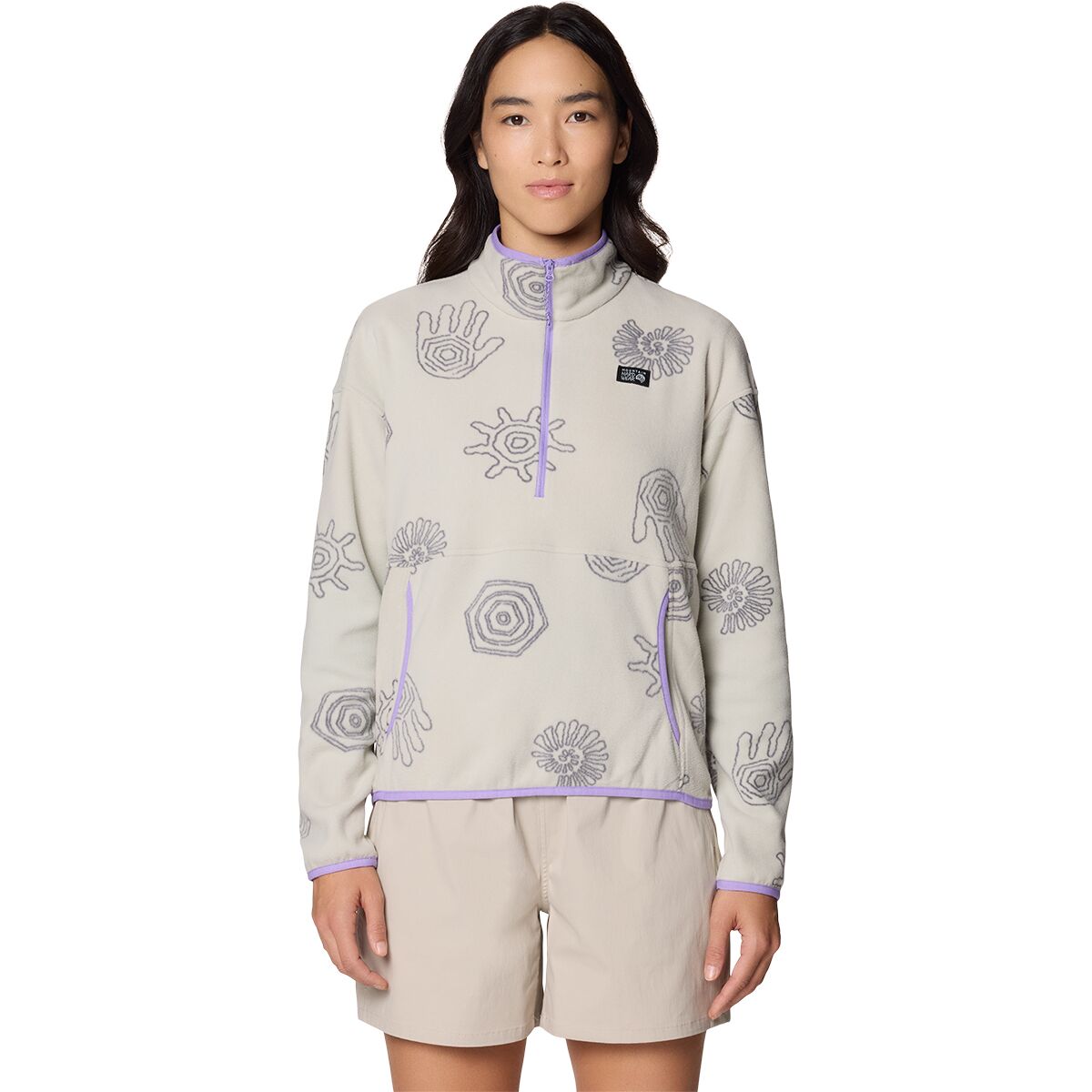 Mountain Hardwear Women's Microchill 1/2-Zip Pullover in Oyster Shell Screens Print - Size: XS