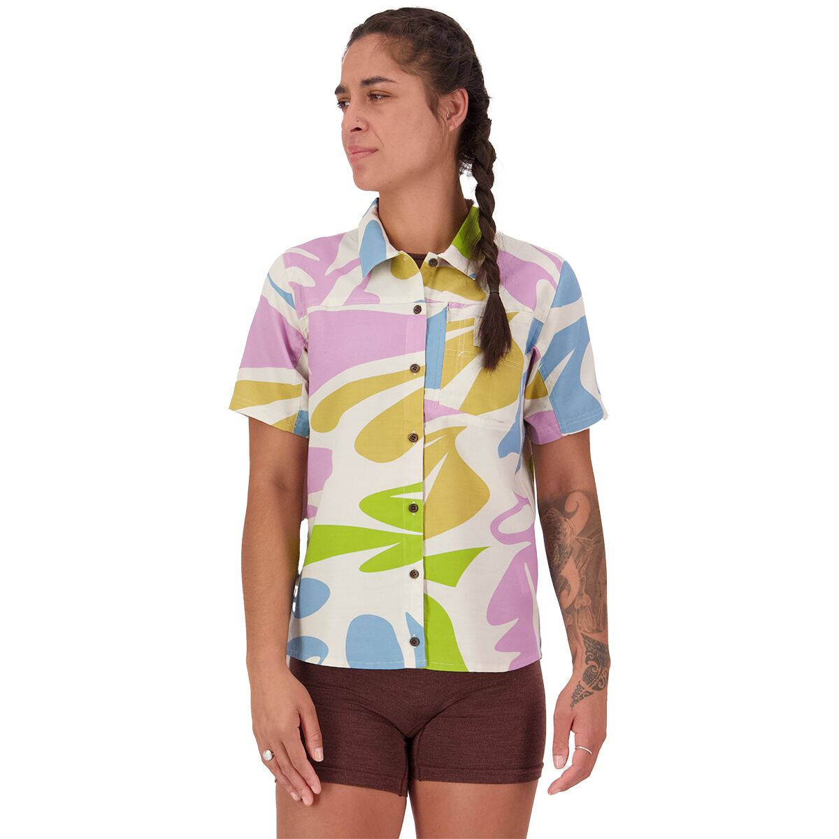 Mons Royale Mons Royale Women's AT Merino Short-Sleeve Shirt in Natures Odyssey - Size: XS - $136.47 at Steep and Cheap